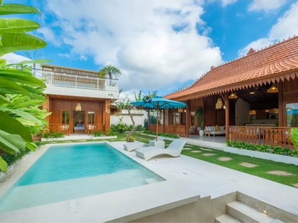 modern ethnic with rice field view villa for rent in canggu ra048