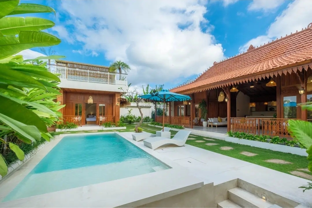 modern ethnic with rice field view villa for rent in canggu ra048
